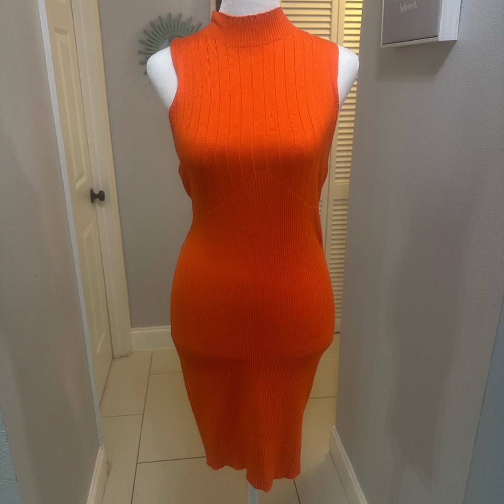 Sexy orange open back dress with rhinestones in back drop new